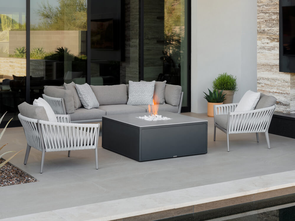 outdoor sofa and firepit table